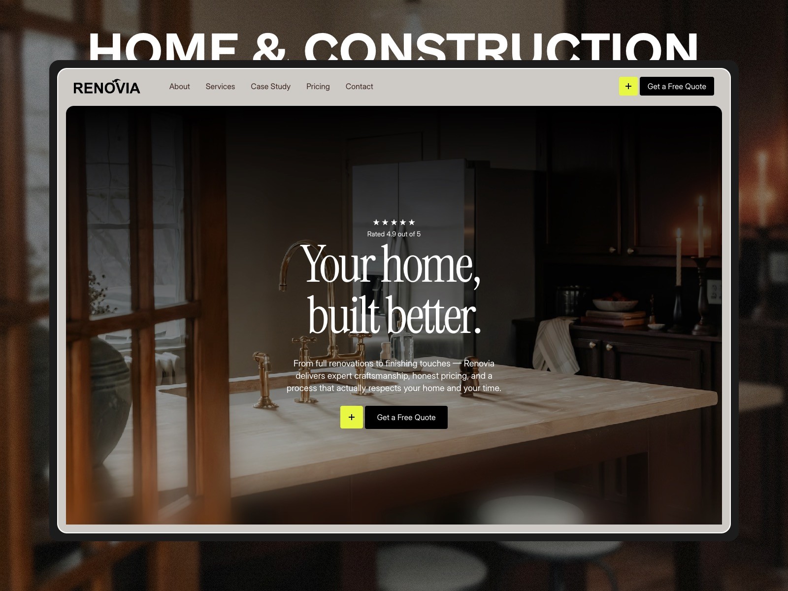 Renovia — Free Home Improvement Framer Template preview