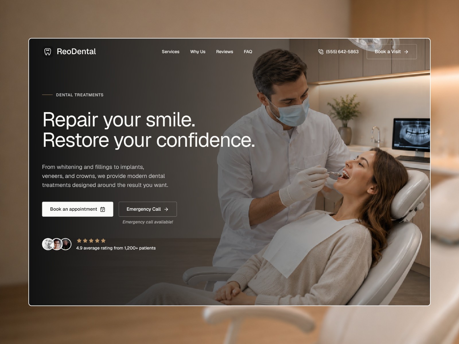 ReoDental — Free Health Website Template by Reovan — Free Dental Template for Framer by Reovan preview
