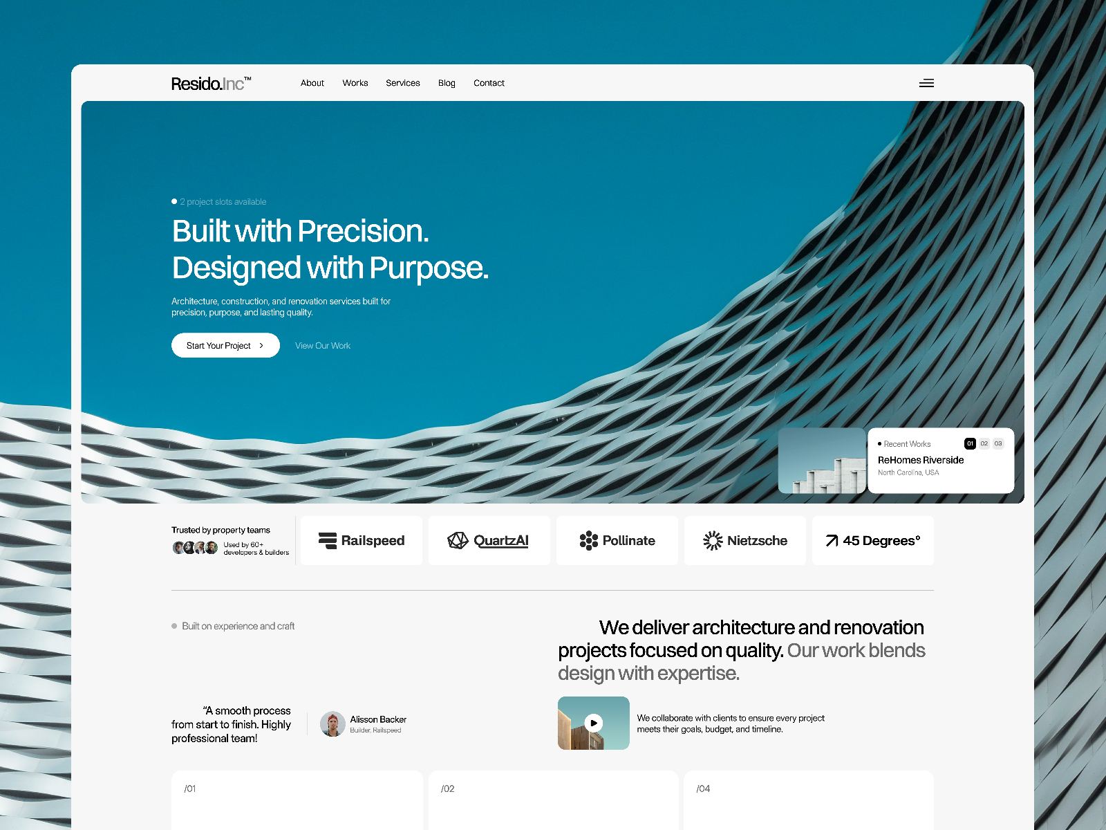 Resido — Free Architecture & Interior Studio Framer Template preview