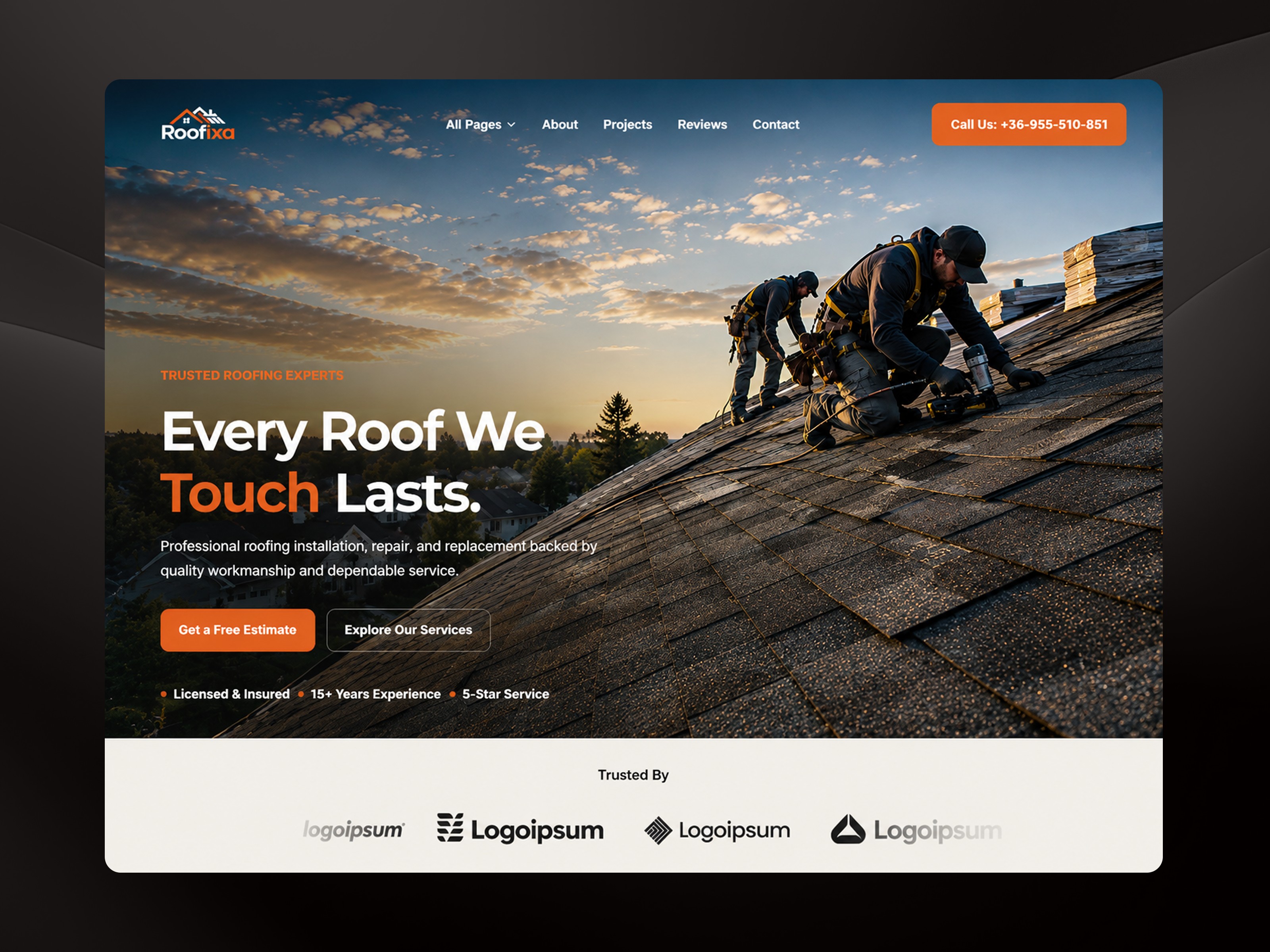 Roofixa: Free Agency Website Template by Framer Dev — Free Agency Framer Template preview