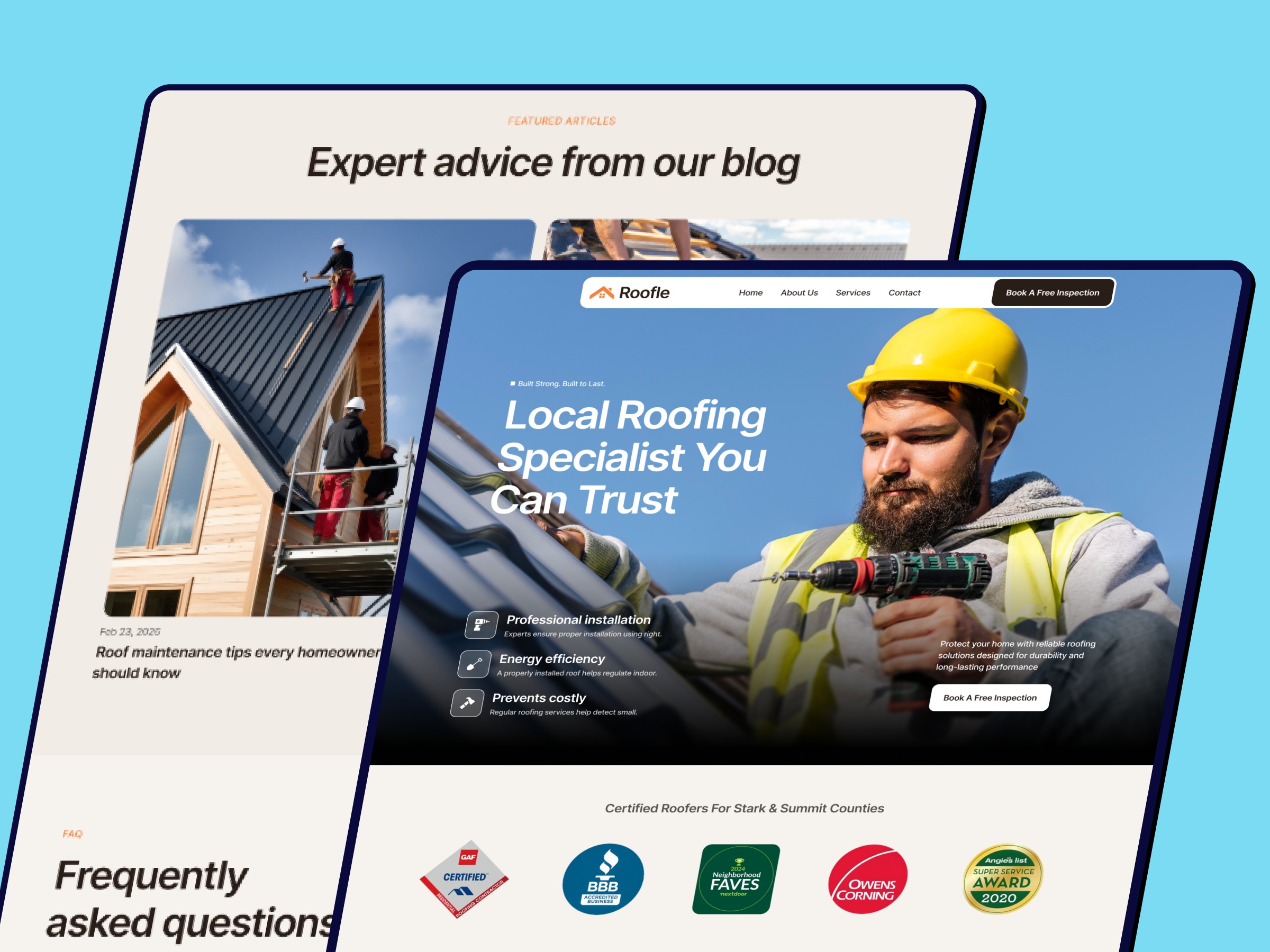 Roofle — Free Construction Website Template by Mezario — Free Home Services Template for Framer by Mezario preview