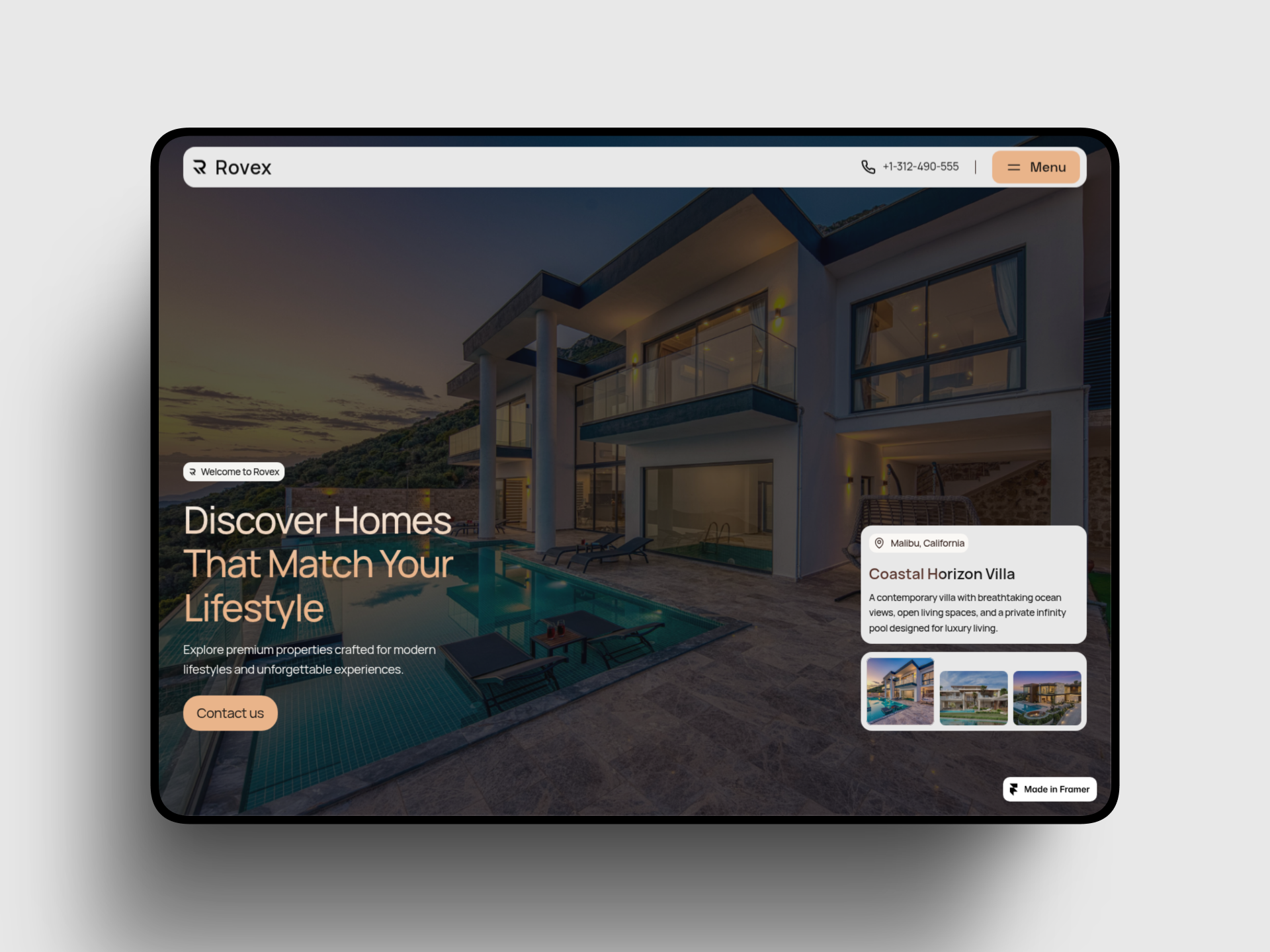 Rovex — Free Real Estate Framer Template preview