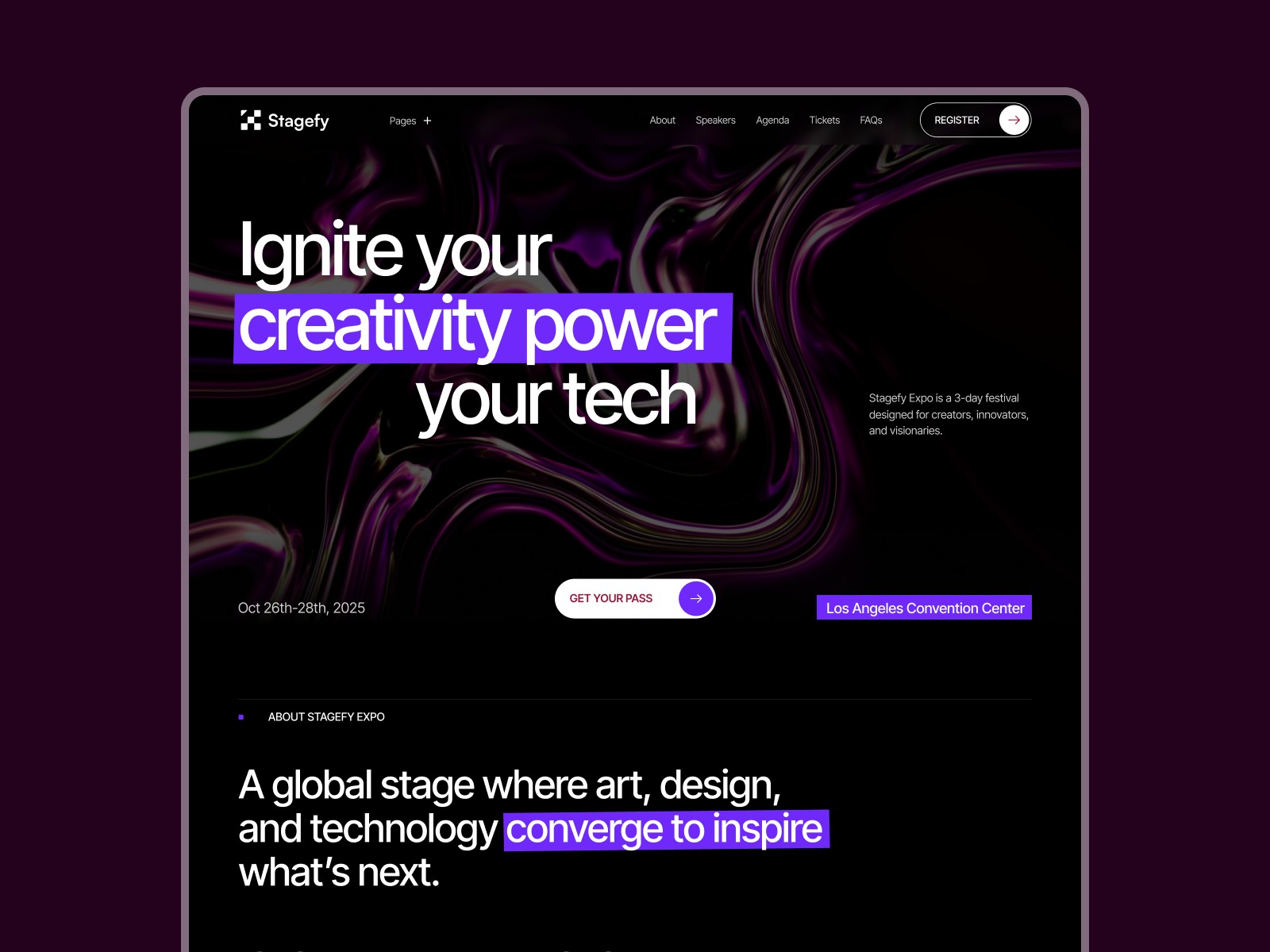 Stagefy — Free Artist Website Template by Arini Studio — Free Events Template for Framer by Arini Studio preview