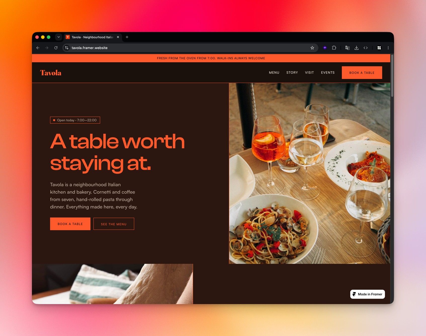 Tavola — Free Restaurant Website Template by dhero.studio — Free Food Template for Framer by dhero.studio preview
