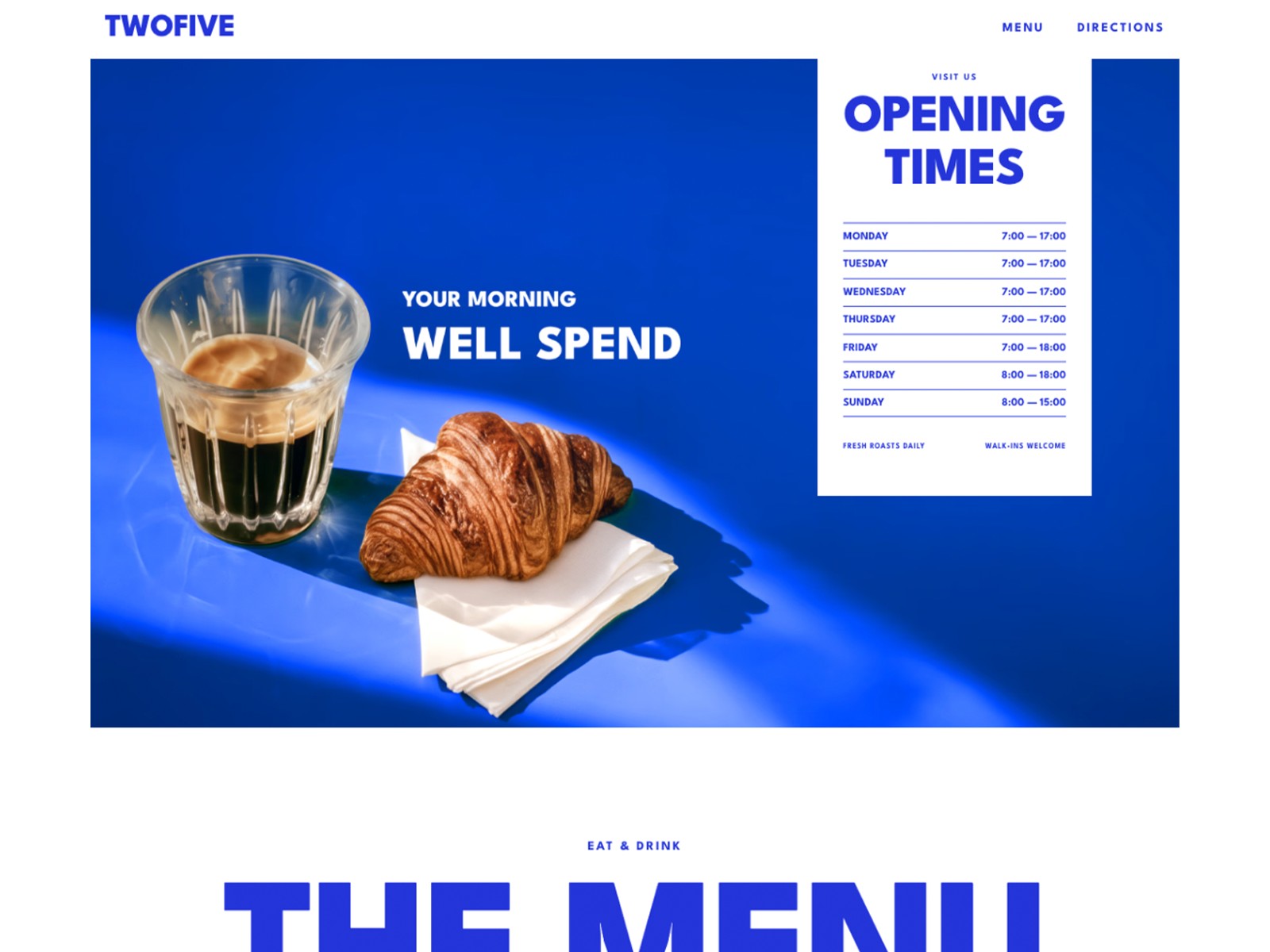 TWOFIVE - CAFE: Free Personal Website Template by Michael Slotta — Free Food Framer Template preview