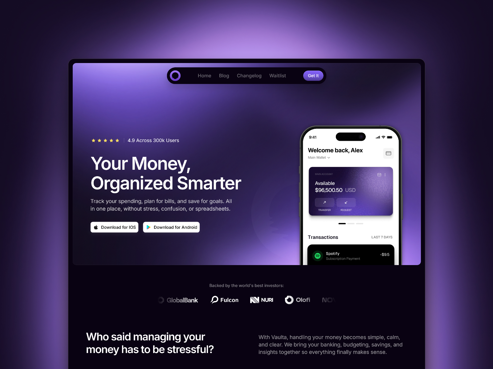 Vaulta App — Free Finance Framer Template preview