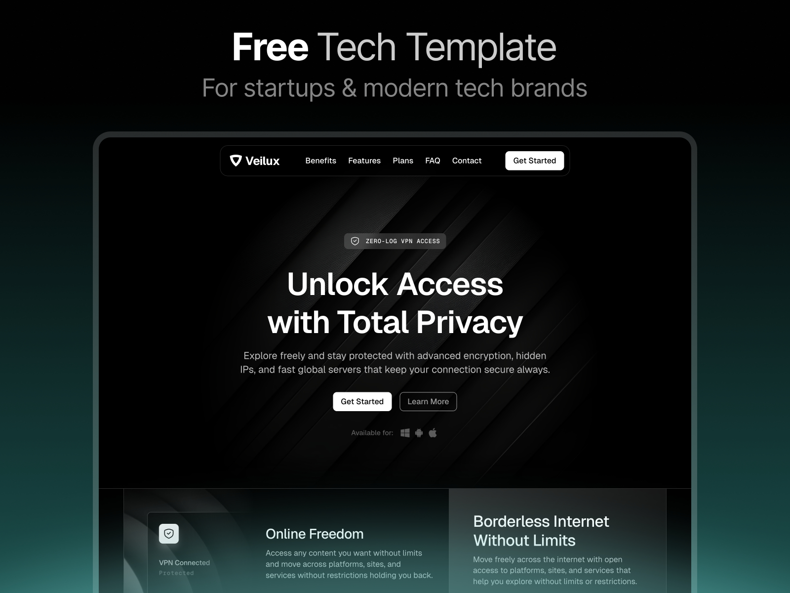 Veilux — Free SaaS Framer Template preview