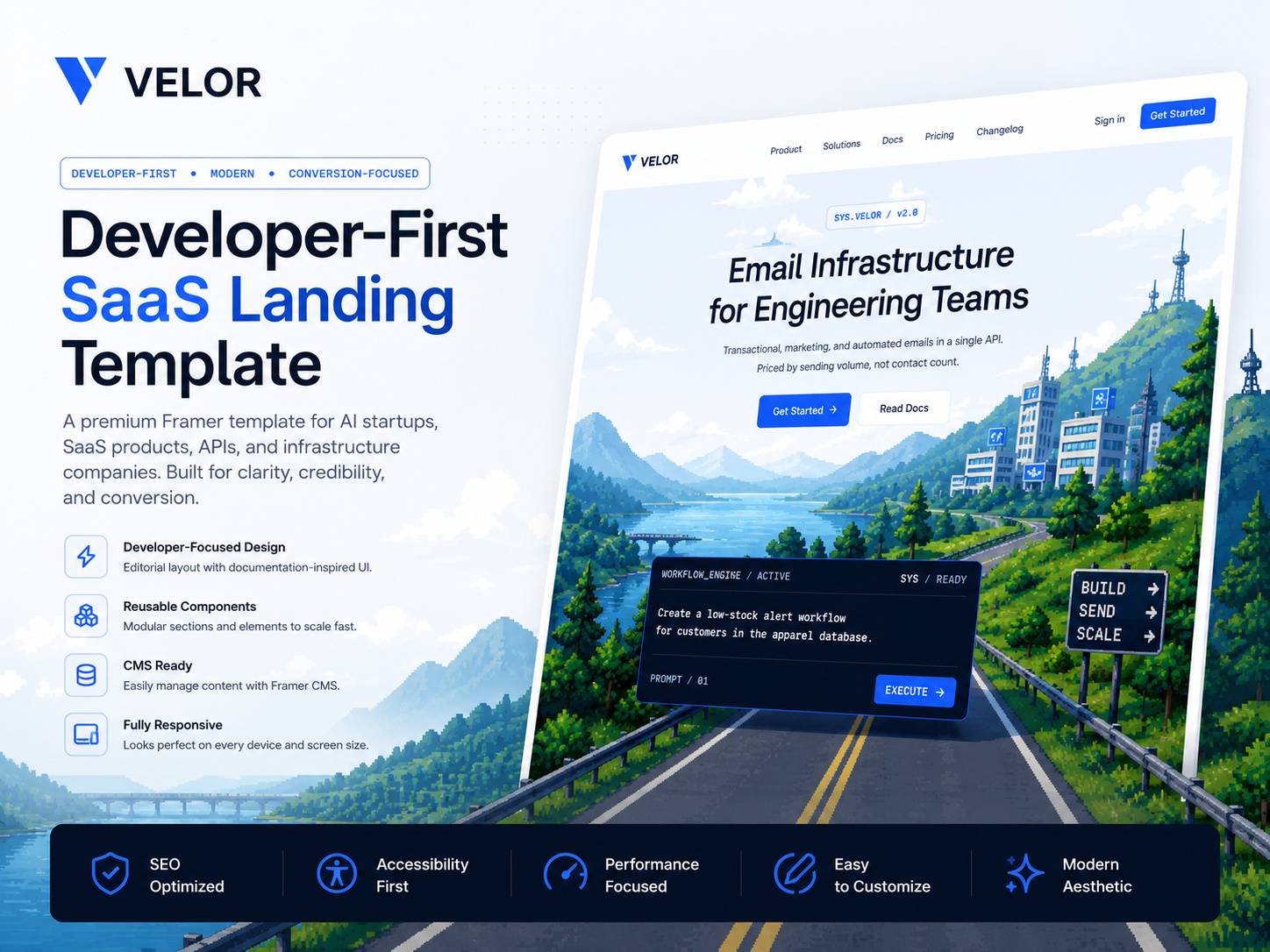 Velor Infra Landing: Free Portfolio Website Template by Milon Biswas — Free SaaS Framer Template preview