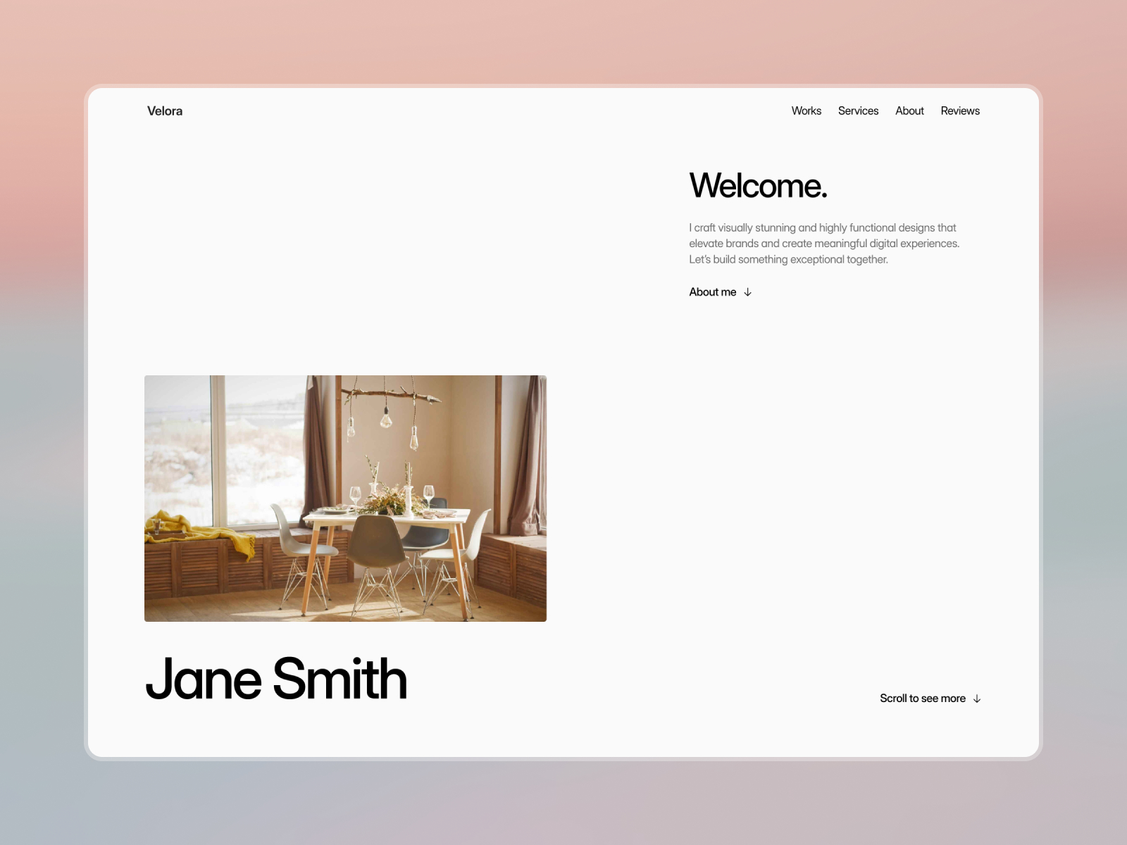 Velora: Free Personal Website Template by Lunis Design — Free Portfolio Framer Template preview