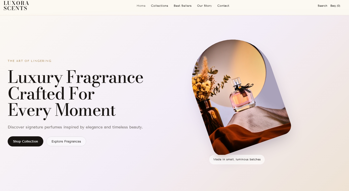 Veloura Perfume: Free Ecommerce Website Template by Shobana Devi A — Free Ecommerce Framer Template preview