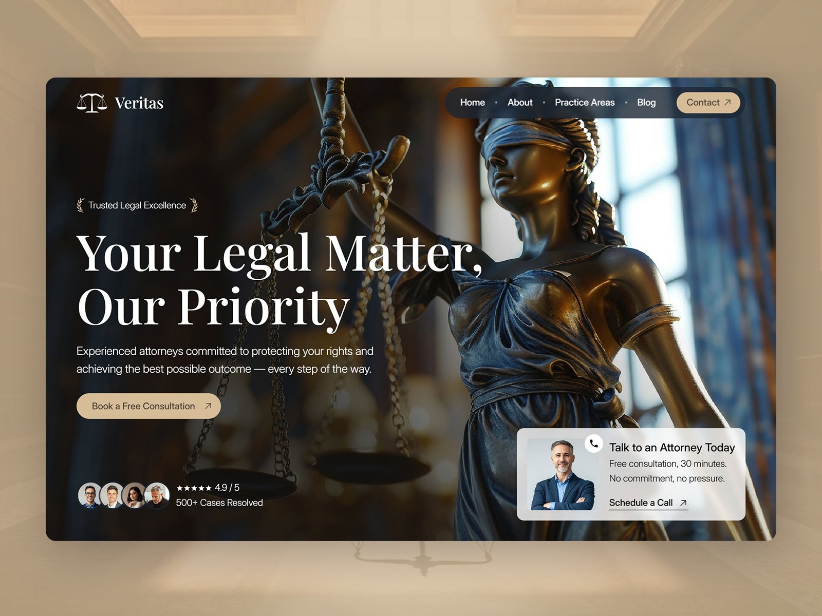 Veritas — Free Law Firm & Attorney Framer Template preview