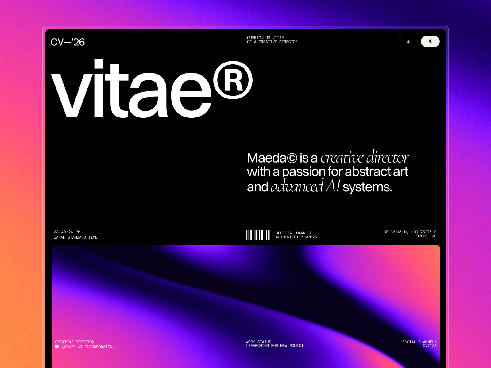 Vitae CV — Free Resume & Personal Portfolio Framer Template preview