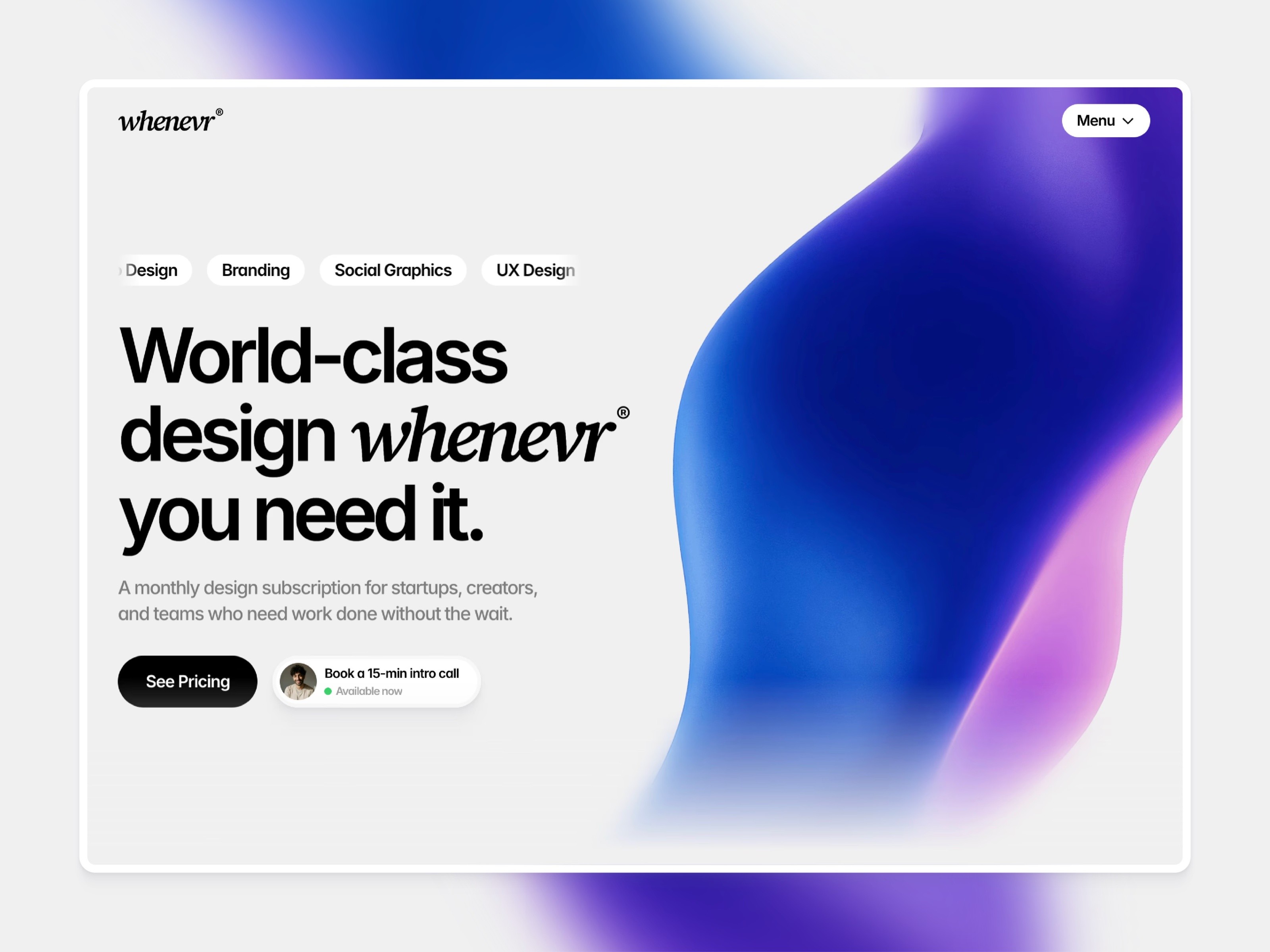 Whenevr: Free Portfolio Website Template by Hamza Ehsan — Free SaaS Framer Template preview