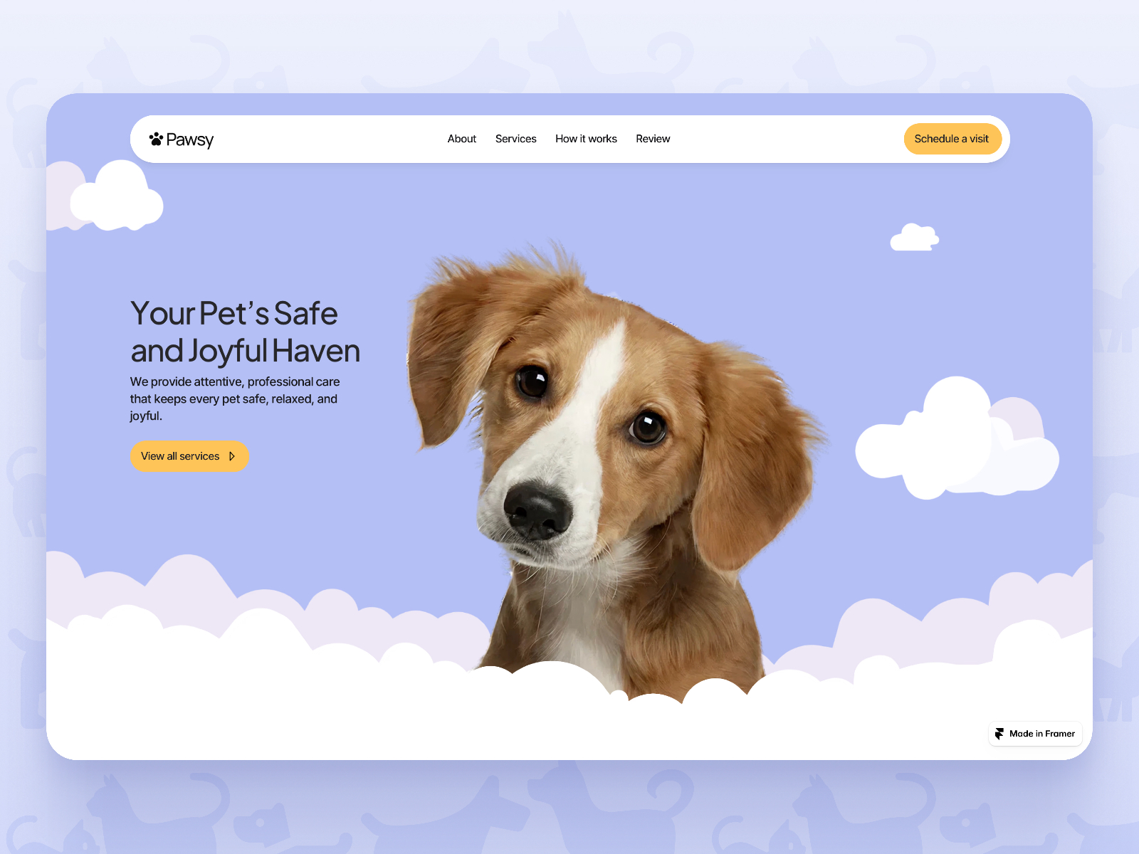 Wren Petcare: Free Landing Page Website Template by Don Precious — Free Pet Care Framer Template preview