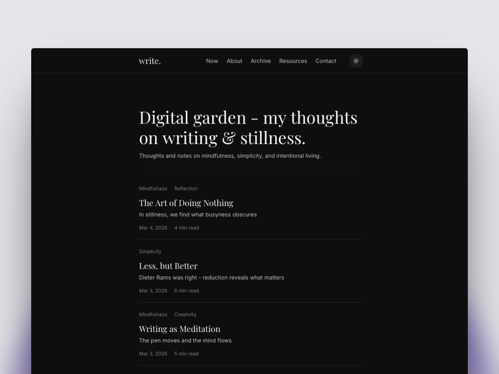 Write — Free Personal Blog & Garden Framer Template preview
