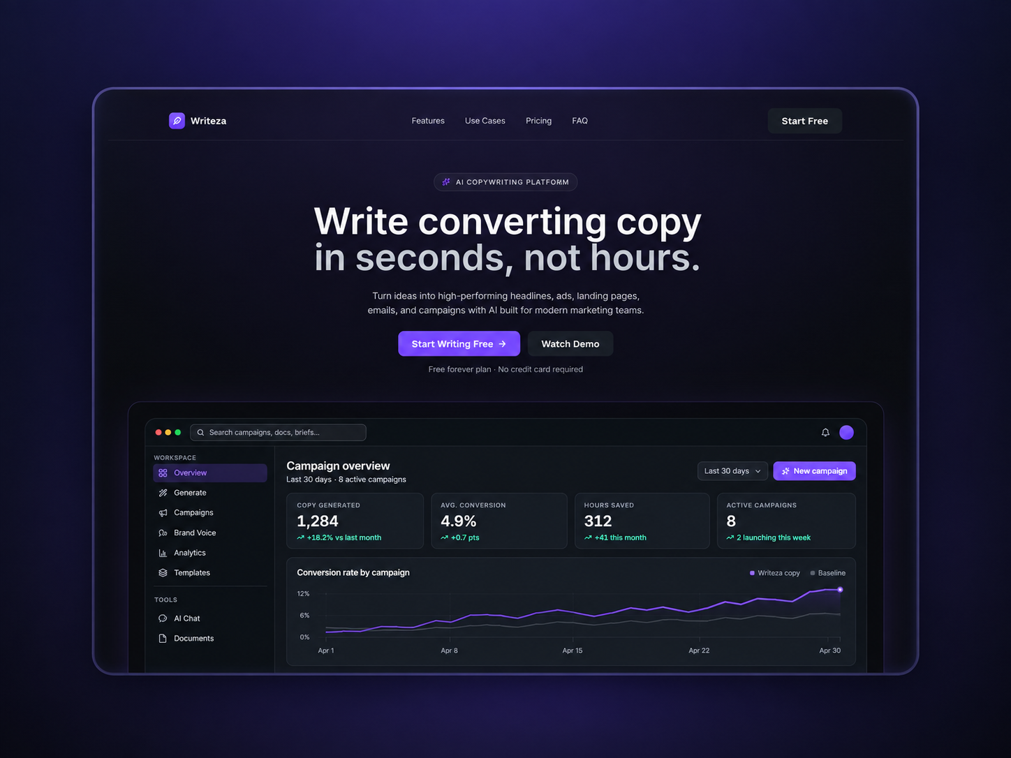 Writeza App — Free AI Template for Framer by Unknown preview